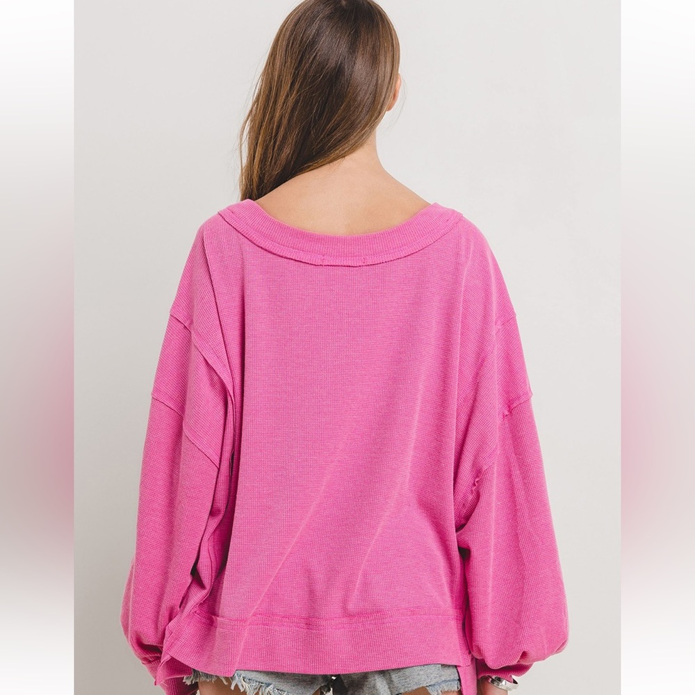 02 Boho Seam Detail V-neck Knit Top - Picture 5 of 5
